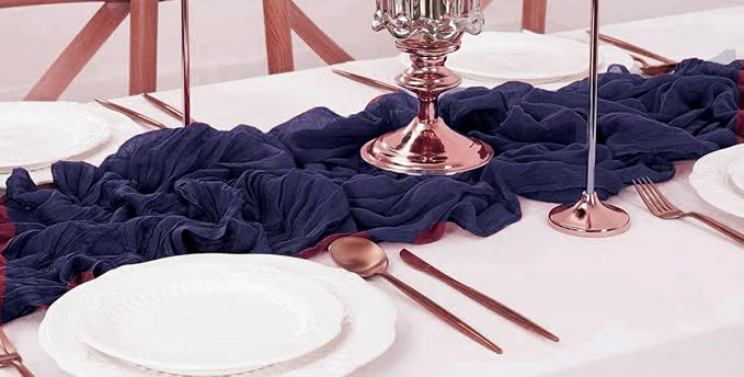 MDS Pack of 20 Cheesecloth Table Runner 35x170 Inch, 14FT Long Gauze Cheese Cloth Table Runner for Wedding Party Birthday Bridal Shower Farmhouse Garden Boho Rustic Table Decoration - Navy Blue
