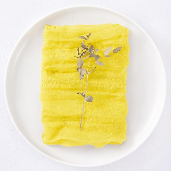 DeZerlor 12 Pack Lemon Yellow Cheesecloth Napkins Spring Cloth Napkins Set of 12 Yellow Dinner Napkins Bulk 21x21 Inches for Wedding Bridal Shower Baby Shower Parties