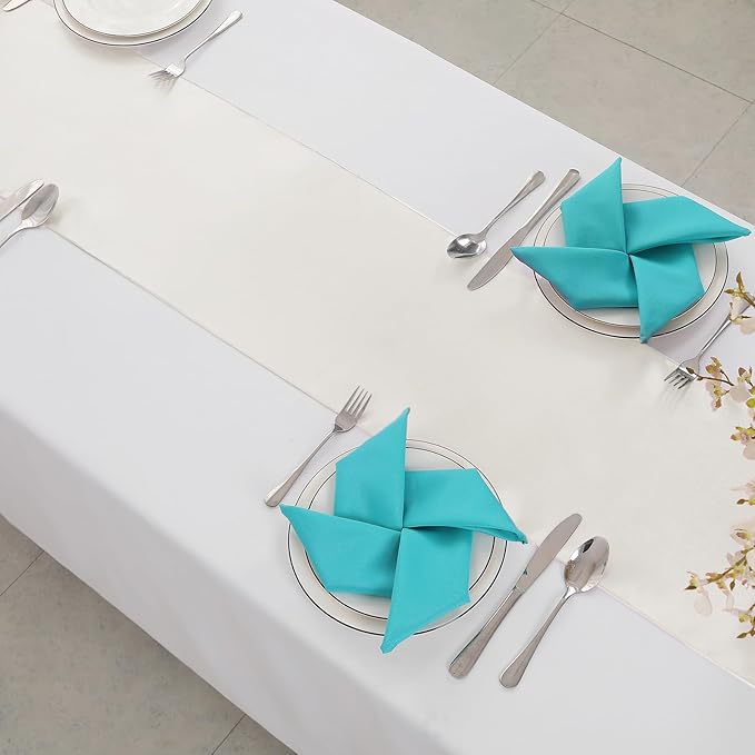 Horbaunal 12 Pack Ivory Satin Table Runner 12 x 108 Inch, Smooth Table Runners for Wedding Banquets Birthday Party