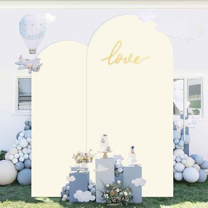 Ivory Wedding Arch Cover Set of 2 (6ft 7.2ft) Arch Backdrop Covers Spandex Fitted Wedding Arch Stand Cover Balloon Arch Cover Round Top Arch Backdrop Cover for Baby Party Birthday Banquet Shower Deco