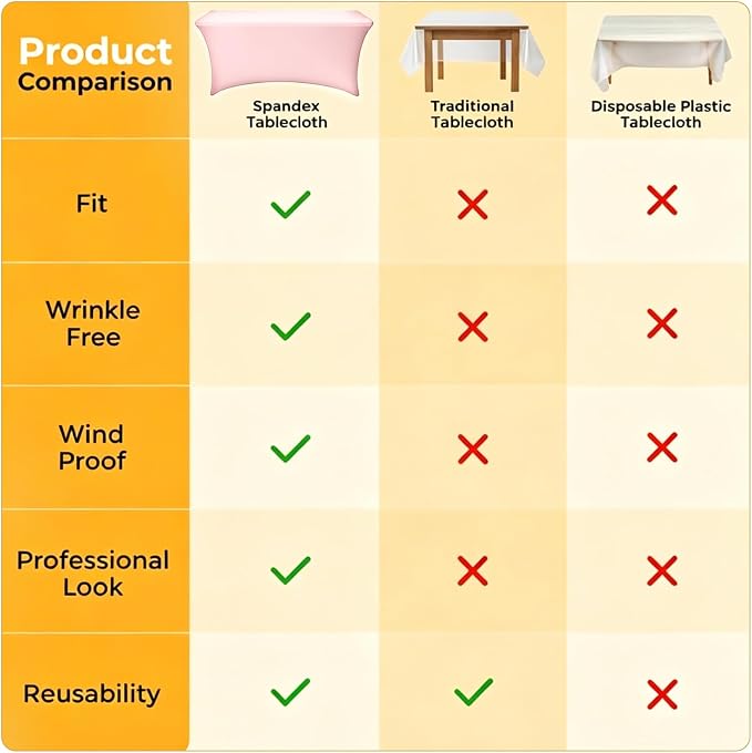 8ft Stretch Spandex Table Cover for Standard Folding Tables[6 Packs, Pink]