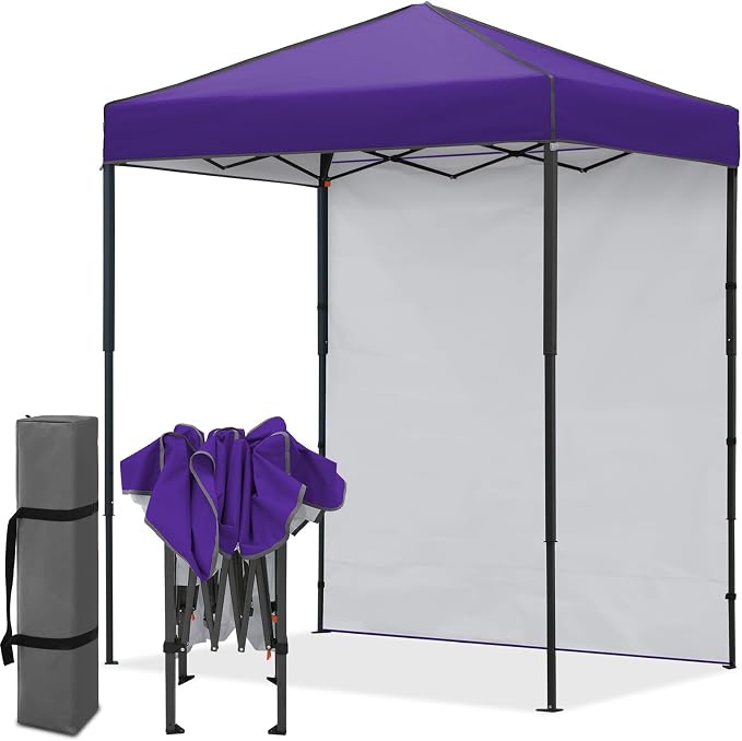 EAGLE PEAK 6x4 Instant Pop Up Canopy Tent with 1 Side Wall Panel, Straight Leg Sun Shelter, Portable Canopy with Carry Bag for Camping, Beach & Sports, Purple