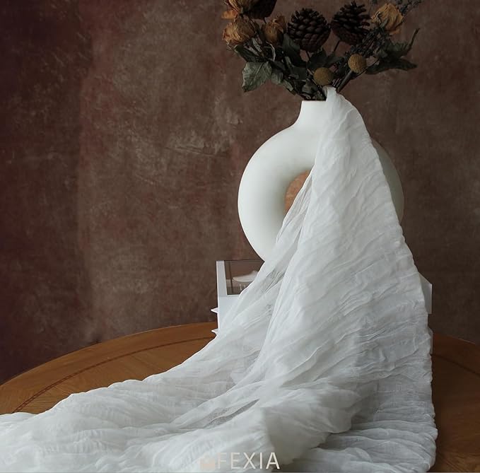 FEXIA 10 Pack Ivory White Gauz Table Runner 35x120 Inches Gauze Table Runner for Bridal Shower Wedding Party First Communion Centerpiece Engagement Boho Table Decoration (Ivory White)
