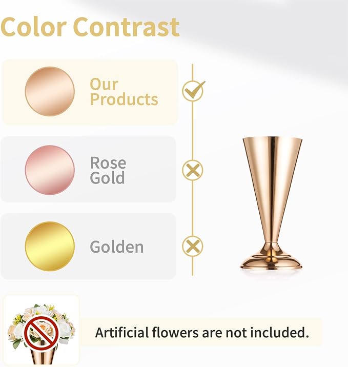 2 Pcs Tabletop Metal Wedding Flower Trumpet Vase, 9.8 inch Table Decorative Centerpiece, Artificial Flower Arrangements for Anniversary Ceremony Party Birthday Event Aisle Home Decoration (Gold)