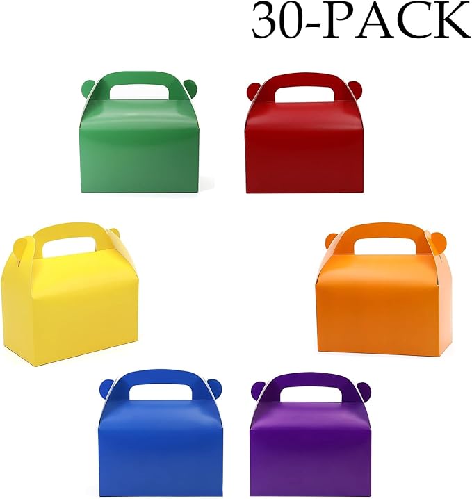 Oletx 30-Pack Bright Color Party Favor Treat Boxes, Candy Boxes, Gable Paper Gift Boxes with Handles. Perfect for Colorful Rainbow Theme Party