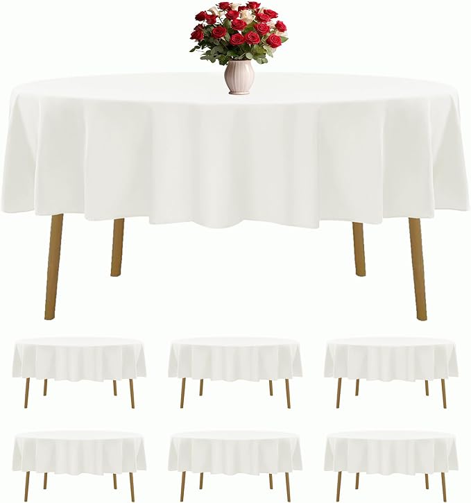 6 Pack Ivory Round Tablecloths 70 Inches Table Cloth Stain and Wrinkle Resistant Washable Polyester Table Cover Fabric for Party, Wedding,Dining,and Banquet Decoration