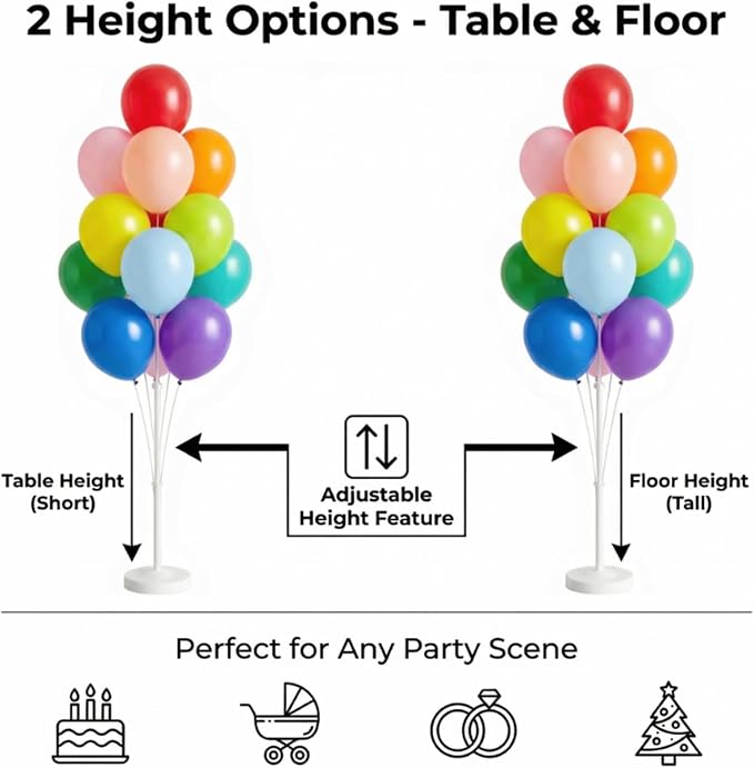 Balloon Column Stand Kit,2 Sets of Assorted Rainbow Balloon Tower Pillar with 10inch Bright Color baloon Reusable Design for Grirls Party,Birthday, Wedding,Baby Shower (13-Colorful)