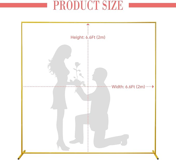 6.6ft x 6.6ft Wedding Arch Backdrop Stand, Square Gold Metal Frame for Ceremony, Anniversary, Garden Arbor, Baby Shower, Photo Booth