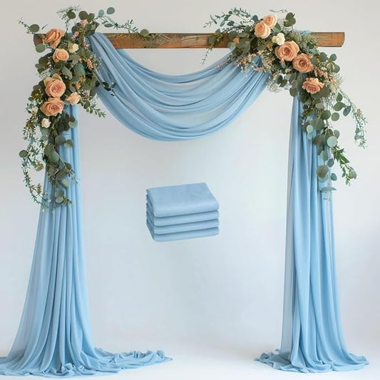 Wokceer Baby Blue Wedding Arch Draping Fabric Backdrop 4 Panels 28.7" X 20FT Sheer Drapes Fabric for Wedding Arbor Ceremony Party