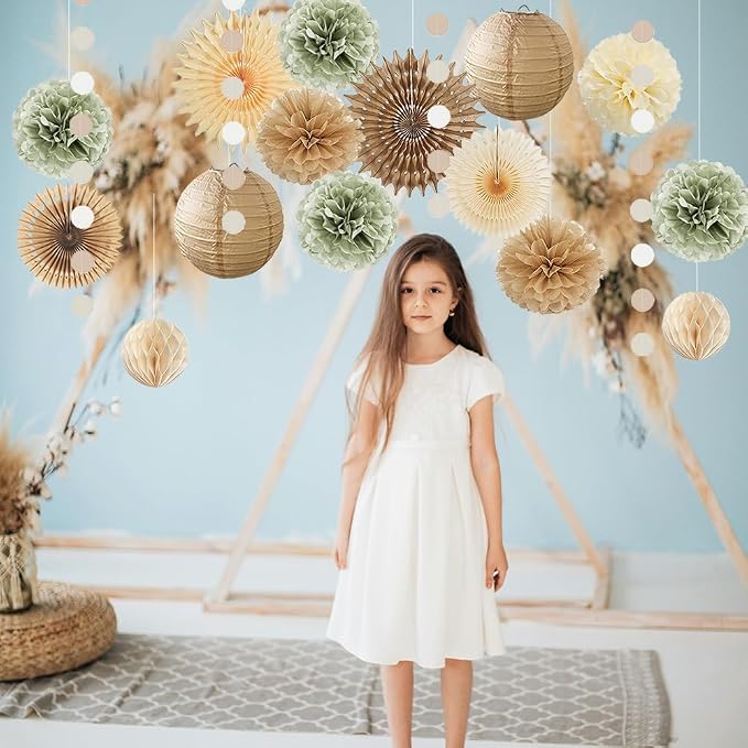 Sage Green and Beige Party Decorations Vintage Baby Shower Boho Bridal Shower Decorations Retro Champagne Gold Beige Sage Green and Brown Party Decorations for Boho Bachelorette Birthday Engagement