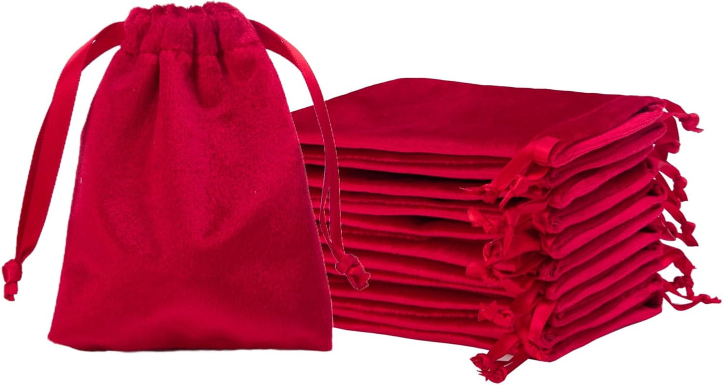 QIANF 12pcs Red Velvet Drawstring Bags 3x4 inches Velvet Cloth Small Gift Bags Jewelry Pouches for Storage Wedding Party Favor Christmas