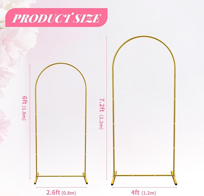 Metal Arch Backdrop Stand 7.2FT+6FT Wedding Arch Backdrop Stand Set of 2 Gold Backdrop Arch Stand Wedding Arch Frame for Wedding Ceremony Birthday Party Decoration Arbors of Metal