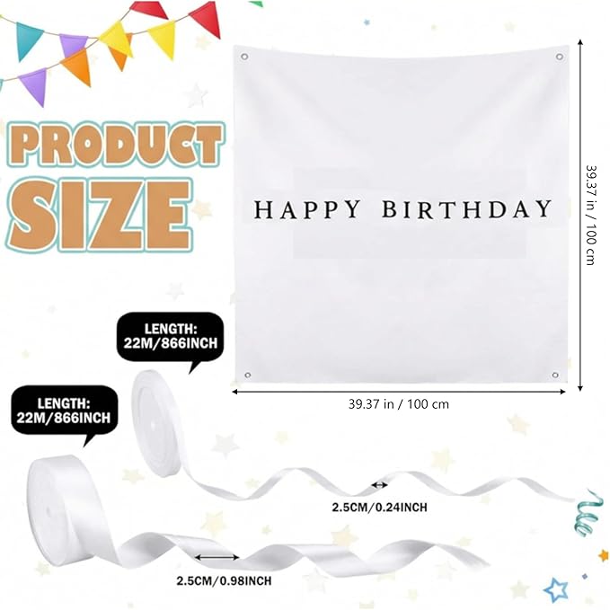Oudain 40x40 Inch Happy Birthday Burlap Banner, Fabric Party Decorations Backdrop, Boho Rustic Photo Props Sign with Hanging String for Birthday Party Indoor Outdoor Yard Wall Decor