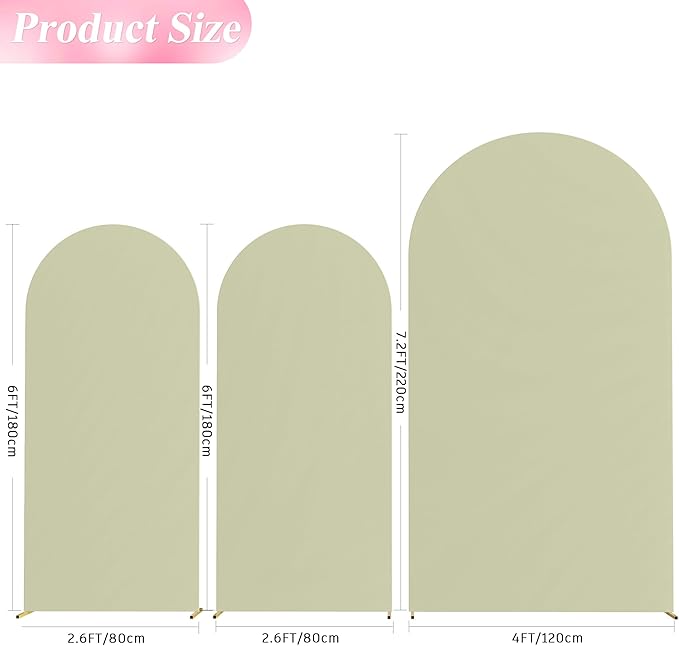 Wokceer Wedding Arch Cover 7.2FT, 6FT, 6FT Spandex Set of 3 Wedding Arch Stand Covers Round Top Chiara Arch Backdrop Stands Cover for Birthday Party Ceremony Banquet Decor Sage Green