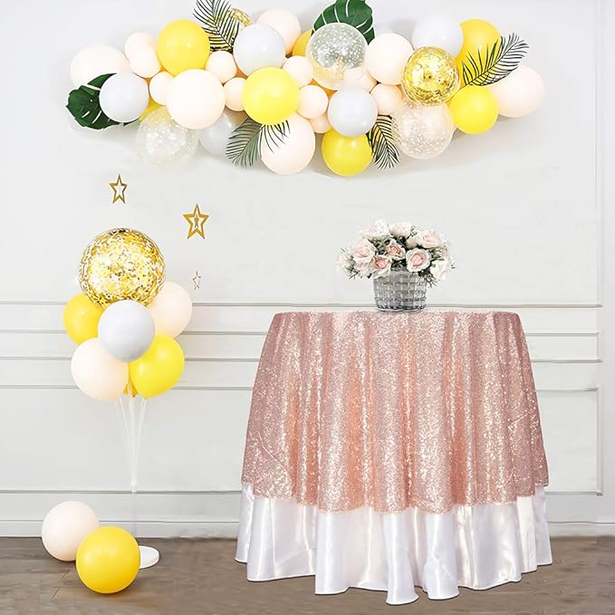 Juya Delight Rose Gold Sequin Tablecloth Round 50-Inch for Wedding Birthday Party Festival Dessert Table Decoration