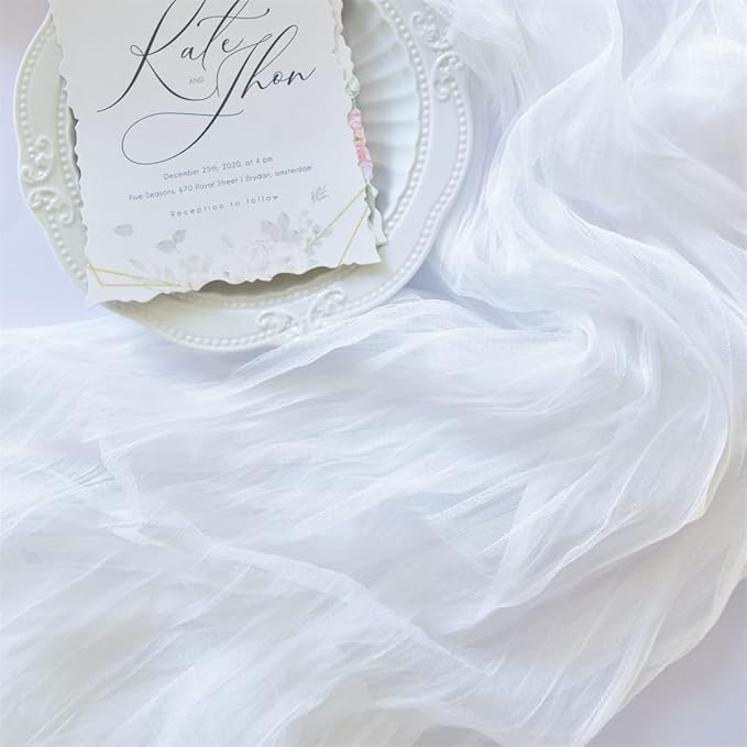 Joanlody Ivory Cheesecloth Table Runner Spring Summer 10Ft Rustic Gauze Boho Cheese Cloth Table Runner for Wedding Bridal Baby Shower Decoration 4 Pack