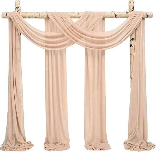 Wedding Arch Draping Fabric,2 Panels 28" x20ft Nude Wedding Arch Drapes for Ceremony Chiffon Fabric Drapes Arbor Drapery Wedding Arch Decorations for Reception Sheer Backdrop Curtains for Party Swag