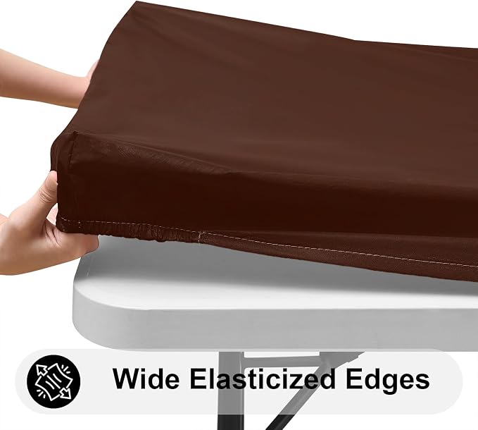 Smiry 3 Pack Rectangle Table Cloth, Elastic Fitted Flannel Backed Vinyl Tablecloths for 8ft Folding Tables, Waterproof Wipeable Table Covers for Indoor, Outdoor, Camping and Picnic (Coffee, 30"x96")