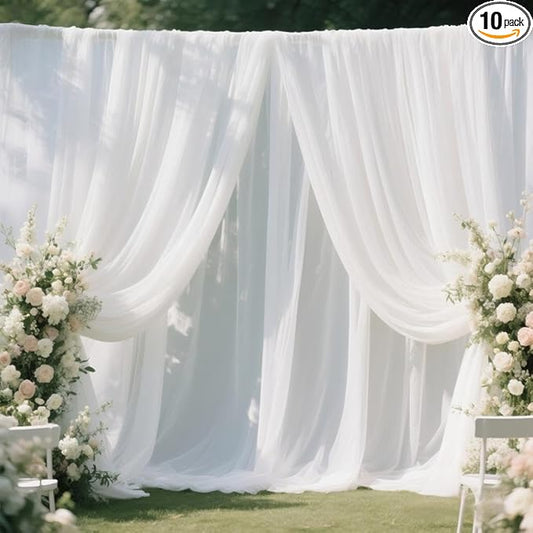 10 Yard White Chiffon Fabric Sheer Draping for Wedding Tulle Voile Material Arbor Backdrop Canopy Birthday Party Engagement Anniversary Bridal Shower Sewing & DIY Decorations