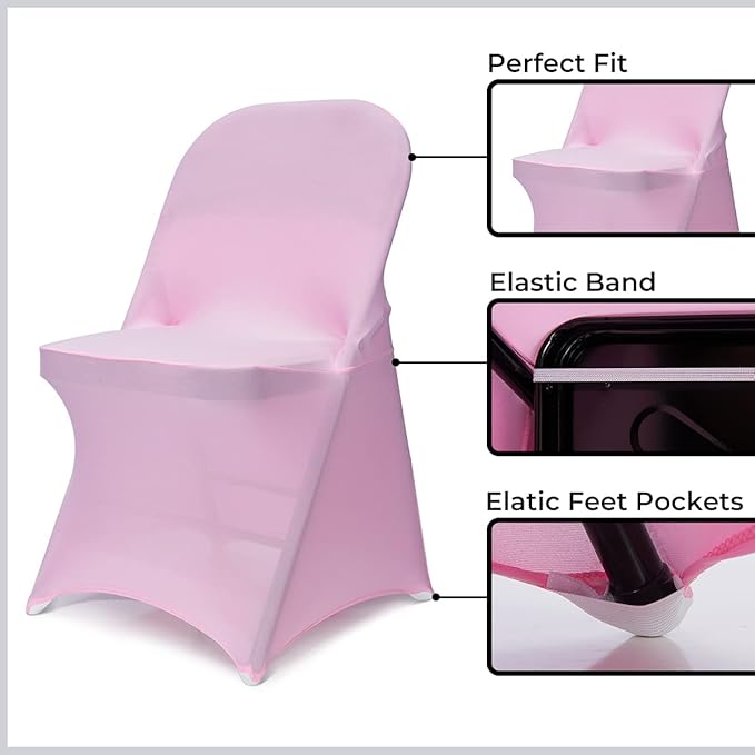 Babenest Spandex Folding Chair Covers Upgraded 10 PCS Universal Stretch Washable Fitted Chair Slipcovers Protector for Wedding, Holidays, Banquet, Party, Easter Celebration (Pink)
