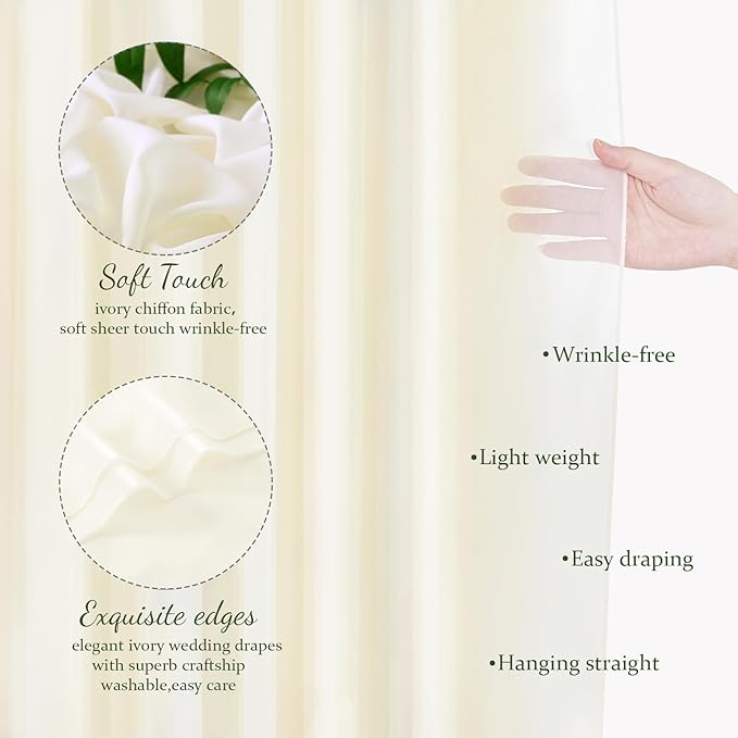 Ivory Chiffon Backdrop Wedding Decoration Party Stage Decorative Backdrop Background Curtain 10ftx8ft