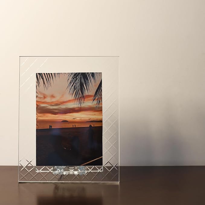 5''x 7'' Crystal Picture Frame for Wedding, Elegant Photo Frame for Home & Office Decor, Decorative Design for Tabletop Display, Includes Luxury Gift Box (5x7Inch)