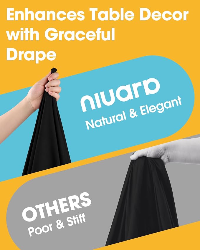 Niuara Black Fabric Rectangle Table Cloth - 6 Pack, 60" × 102" Washable Tablecloth for 5FT Tables, Wrinkle-Resistant & Heat-Proof Table Cover for Weddings, Dinners & Parties