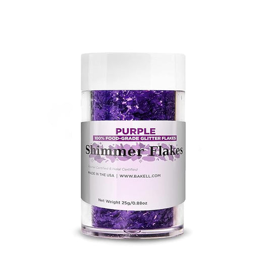 Purple Shimmer Flakes - (25 gram 1x Jar) | Exquisite Edible Glitter Flakes for Your Extraordinary Culinary Designs by Bakell!