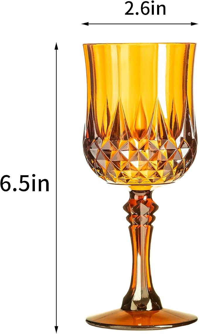 XKXKKE 24 Pcs Amber Plastic Wine Glasses, Plastic Water Goblets for Parties, Stemmed Drinking Glasses for Wedding Reception, Grand Event Party Bar Supplies Reusable Drinking Cups