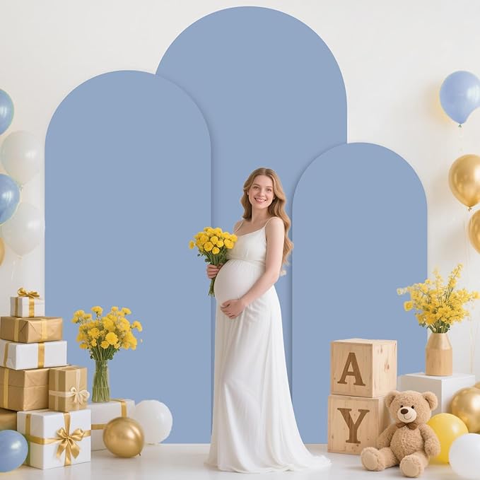 MODFUNS Dusty Blue Arch Backdrop Cover 6&6.6&7.2ft Spandex Arch Cover Set of 3 Fitted Arch Backdrop Stand Covers Wedding Arched Covers for Birthday Party Banquet Arch Background Decor