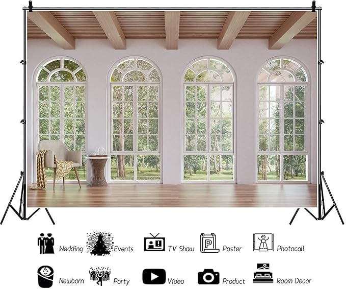 Yeele 15x10ft Business Office French Sash Window Backdrop Living Room Sofa Wooden Floor Photography Background Interior Room Modern Apartment Video Conferencing Photo Studio Props