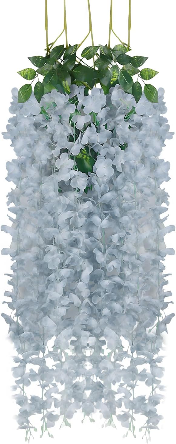 5 Pack Grey Wisteria Hanging Flowers Garland, 3.77 Feet Artificial Flower Vines, Fake Wisteria, Artificial Vines Hanging Garland for Backdrop Outdoor Yard Garden Decor
