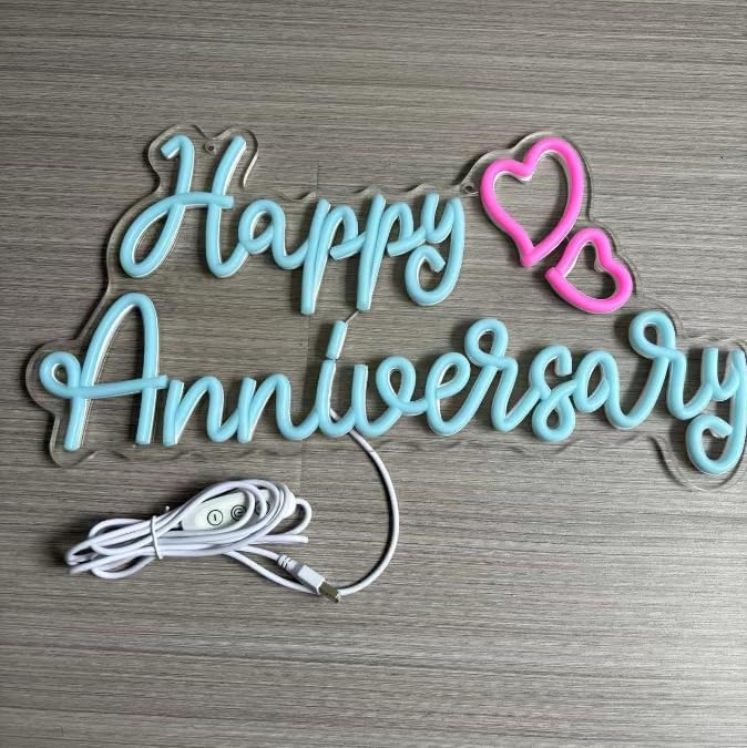 Happy Anniversary Neon Sign Happy Anniversary LED Light Happy Anniversary Signs Neon Wedding Sign Celebrate Party Decors Sign Couples Gifts