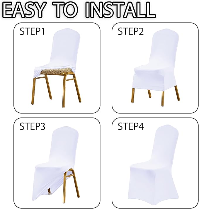 Asnomy Chair Covers Stretch Spandex Chair Covers Universal Fitted Chair Cover Protector for Wedding,Party,Dining and Banquet（White, 25 PCS