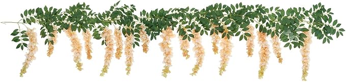 1pc/2pcs Encrypted Flower Vine Wisteria Artificial Flowers Garland,White Wisteria Hanging Flower Garland Decorations for Home Garden Outdoor Ceremony Wedding Arch Decoration (Champagne Color, 1pc)