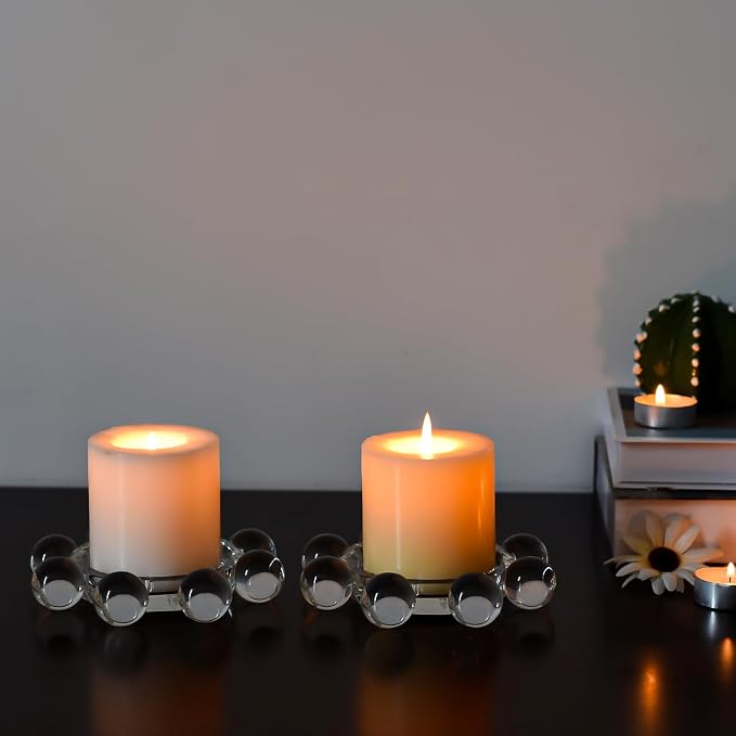 Kitcom Crystal Candle Holders Pack of 2 Pillar Candlestick Decorations for Home Party Dinner Christmas 5.9'' X 1.2'', Suitable for Large Cylindrical Candles, Clear