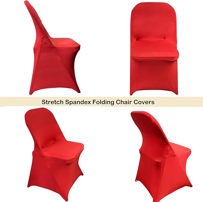 HAINARverS Folding Chair Covers for Wedding, 10pcs Stretch Spandex Washable Fabric Chair Cover, Decoration Chair Cover for Wedding, Party, Banquet, Birthday, Conference, Event(Red, 10 PCS)