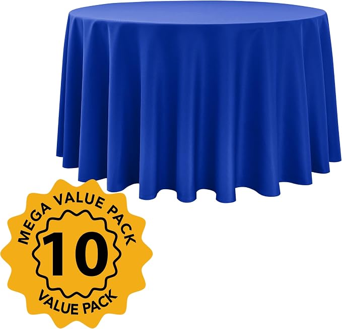 10-Pack Royal Blue Round Tablecloths, 108 Inches, Stain-Resistant Polyester for 4-5 Ft Round Tables - Washable Table Covers for Weddings, Banquets, Birthday Parties, Events