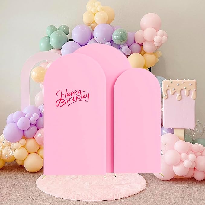 HAINARverS Set of 3 Wedding Arch Cover 6FT,6.6FT,7.2FT Spandex Fitted Stretchy Arch Stand Covers,2 Sided Round Top Chiara Backdrop Cover for Birthday Party Banquet Baby Shower Arch Decoration(Pink)