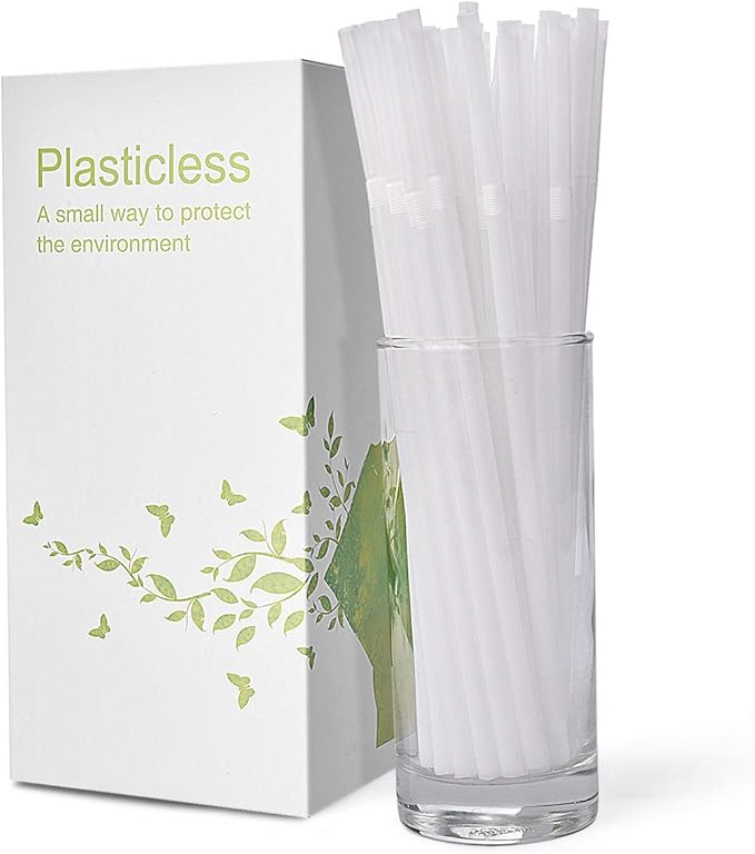 200 Count 8.25" Eco-friendly Bendable Compostable PLA Straws - KTOB Plasticless Biodegradable Flexible Drinking Straws