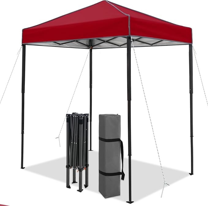 6x4 Pop Up Canopy Tent, Instant Portable Beach Canopy, Outdoor Tent with Carry Bag for Camping, Sports, Tailgating, Events, Burgundy