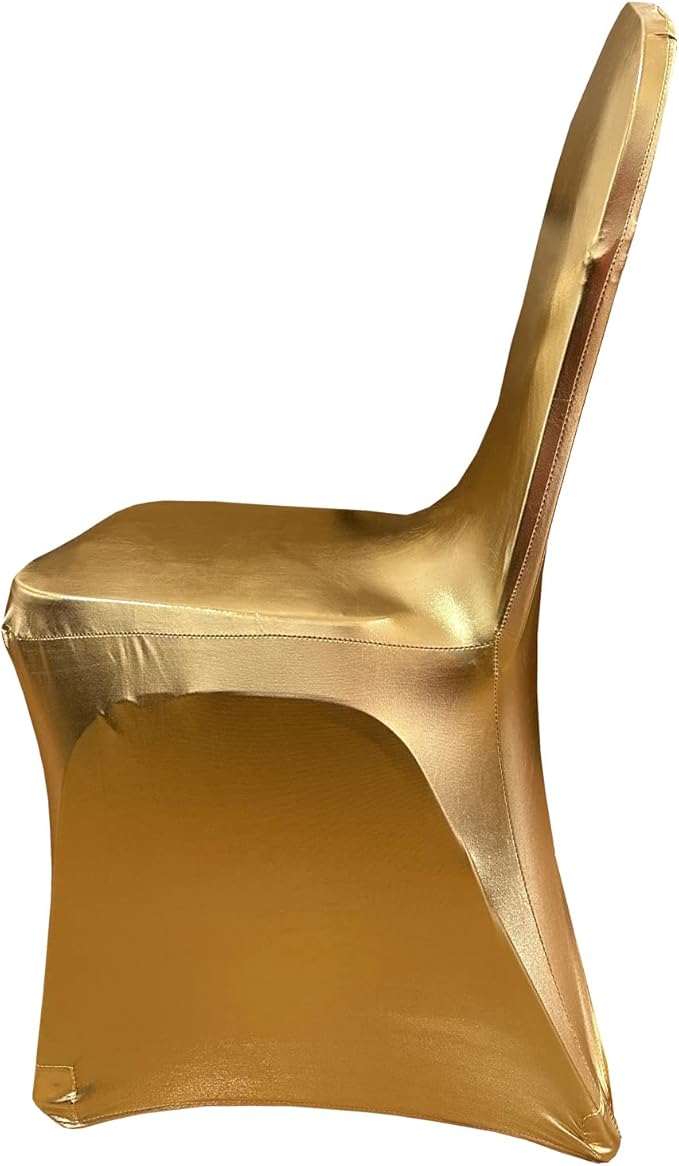10 Pieces Stretch Polyester Spandex Dining Chair Cover Covers Slipcovers for Wedding Banquet Party (10, Metallic Gold)