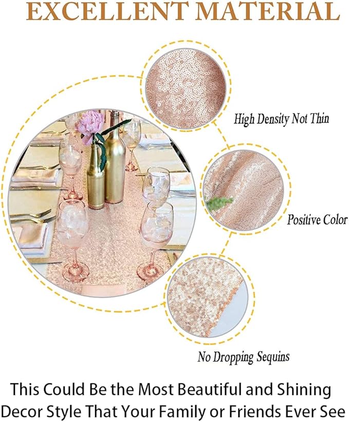 ShinyBeauty Champagne Table Runners Pack of 15 Wedding Decor Sequin Table Runner 12x108-Inch Outdoor Table Linen 108 Inches Long Birthday Wedding Party Tables Decoration