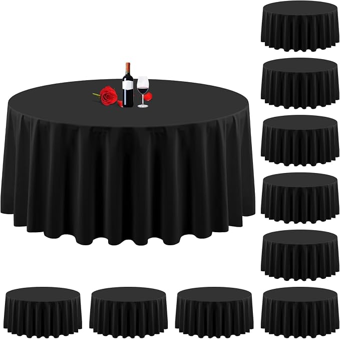 10 Pack Round Tablecloth Black Round Tablecloth 90 Inch Table Cloth Washable Polyester Fabric Bulk Linen Tablecloths Tables Cover for Parties Wedding Banquet Buffet Dinning