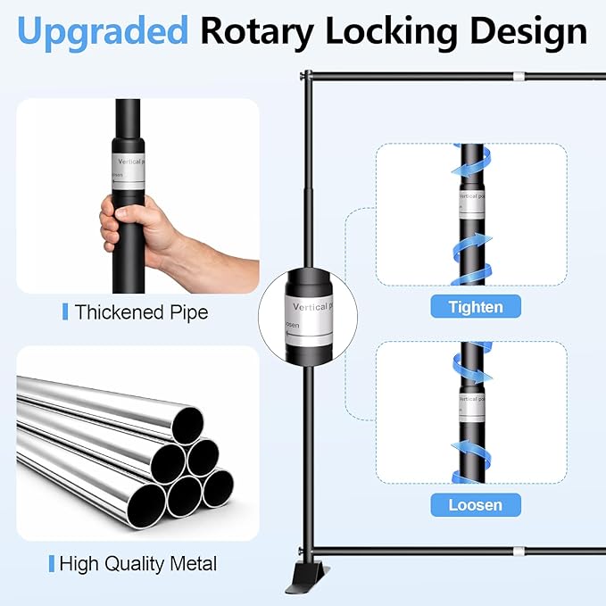 10 x 8FT Backdrop Banner Stand, Heavy Duty Adjustable Photo Background Support Frame Kit, Step and Repeat Stand for Photo Booth, Parties, Exhibition, Trade Show, Wedding