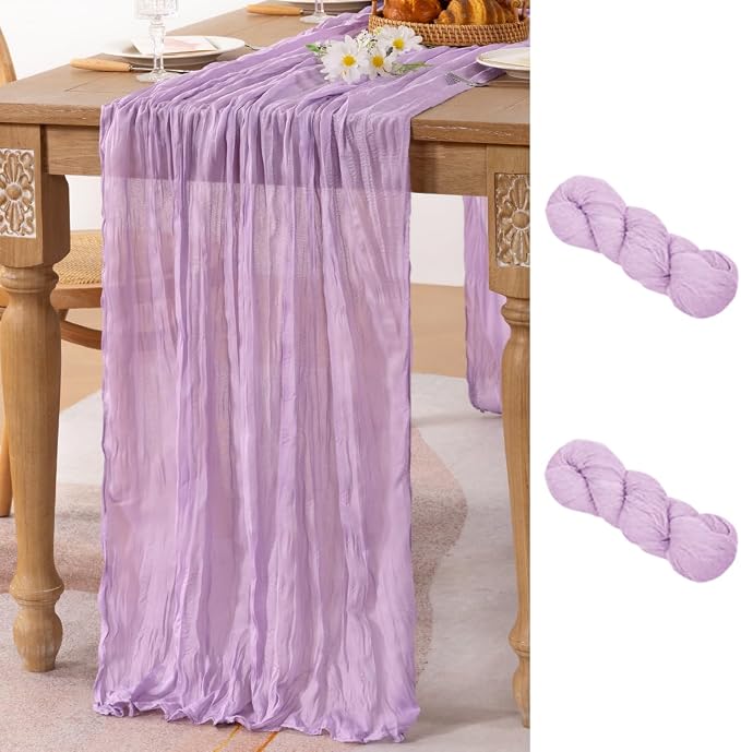 MLMC 2 Pack Lilac Purple Cheesecloth Table Runner 10ft Rustic Gauze Lavender Cheese Cloth Table Runner Summer Centerpiece 35x120 Inches for Romantic Wedding Bridal Baby Shower Birthday Decor