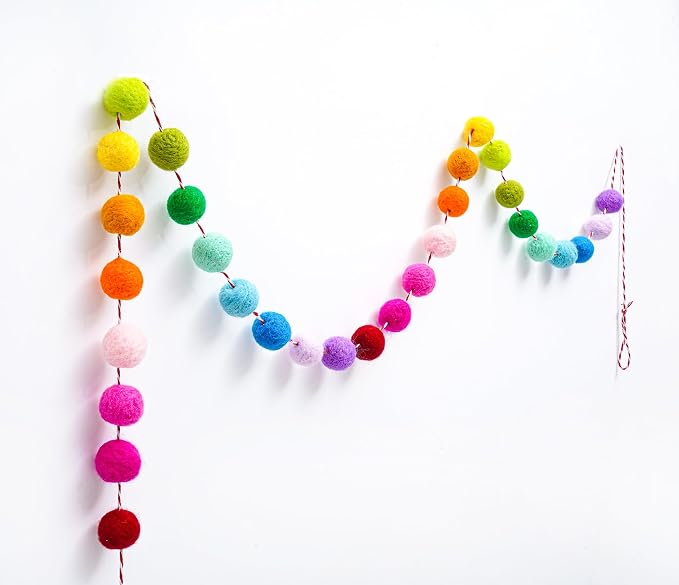 3 Pcs Pre-Strung Happy Birthday Banner, Felt Ball Garland, Pennant Triangle Flags, Rainbow Party Decorations, HAPPY BIRTHDAY Garland, Personalized Holiday Sign for Birthday Decor, Party Supplies, Photo Prop ( Felt Banner + Pennant Flags + Rainbow Balls)