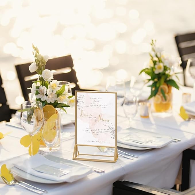 PPH-Sisy Gold Frames 5x7 Acrylic Sign Holder Double Sided Picture Frames for Wedding Table Number Menu Flyer Display for Office Home Party- Pack of 12