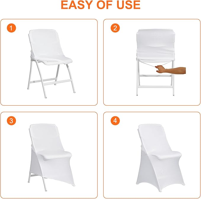 30 Pack White Folding Chair Covers for Party, Spandex Chair Covers for Wedding, Stretch Seat Cover 30 Pieces, Universal Fitted Polyester Slipcovers for Dining Chairs, Parties & Banquet (30 PCS)