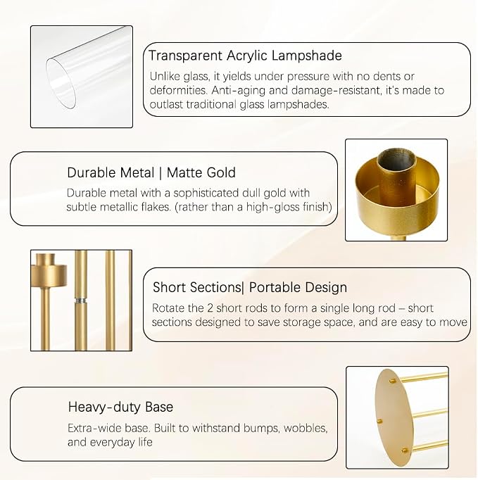 Vincidern 6pcs Candelabra 3 Arm, Wedding Centerpieces for Tables, 33.8'' Tall Candle Holder Gold Table Centerpieces for Wedding, Party, Event, with Acrylic Lampshade, Fit LED Taper Candles
